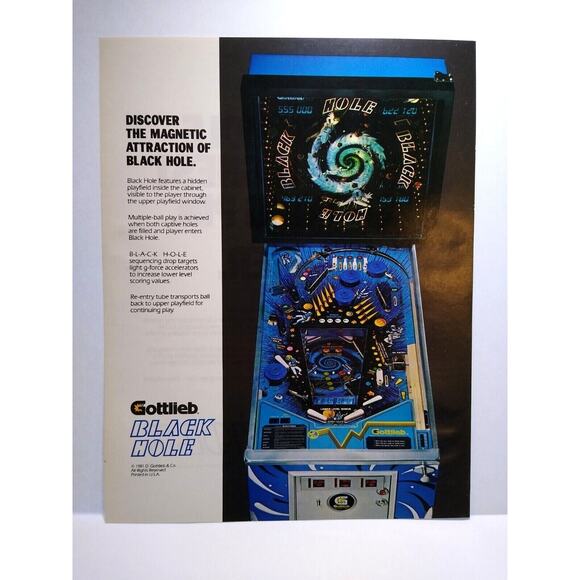 Black Hole Pinball Flyer Vintage Original 1981 3-D Version 8.5" x 11" Artwork - Picture 2 of 5
